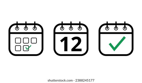 Simple, hollow calendar icons isolated on white background. Flat icons for websites, blogs and graphic resources. calendar with a specific day marked, day 12.