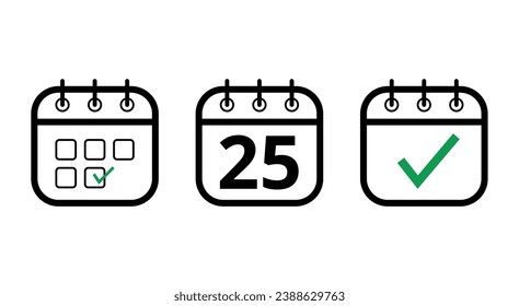 Simple, hollow calendar icons isolated on white background. Flat icons for websites, blogs and graphic resources. calendar with a specific day marked, day 25.