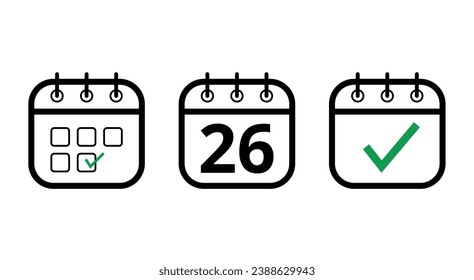 Simple, hollow calendar icons isolated on white background. Flat icons for websites, blogs and graphic resources. calendar with a specific day marked, day 26.