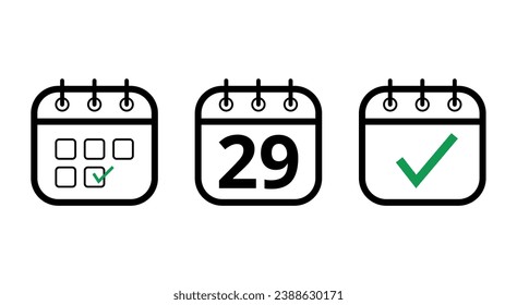 Simple, hollow calendar icons isolated on white background. Flat icons for websites, blogs and graphic resources. calendar with a specific day marked, day 29.