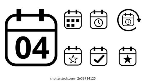 Simple hollow calendar icons isolated on transparent background for websites and graphic resources. Flat calendar icon with specific day marked, day 04.