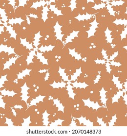 Sencillo patrón hueco. Ornamento blanco de plantas navideñas. fondo terracota. Textura vectorial. Impresión de vacaciones de moda para empaque.