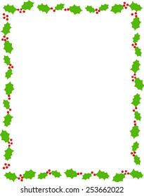 Simple holly and red berries christmas frame on white background