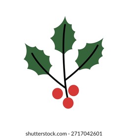 Einfache Holly Frühjahr mit roten Beeren. Winter Evergreen Holly Beeren. Dekoratives Holly Sprig Element
