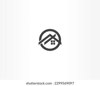 Simple home building icon with line circle concept design