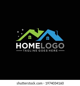 Simple home design logo with 2 roof symbols isolated on black background