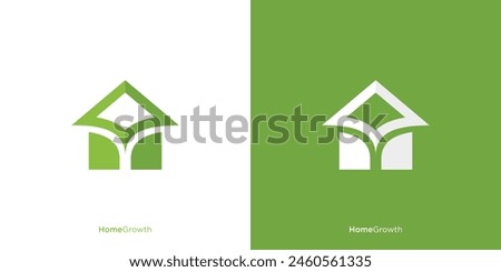 Simple Home Growth Logo. Green House with Arrow Up Logo, Icon, Symbol, Vector, Design Inspiration.