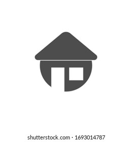 Simple home icon with doors and windows. Logo of the house with a triangular roof.