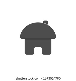 Simple home icon with doors and windows. Logo of the house with a triangular roof.