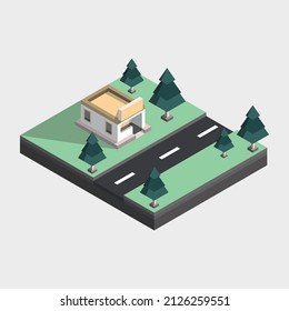 simple home isometric design and beautiful yard