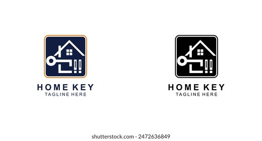 Simple home and key logo design with modern style , premium vector