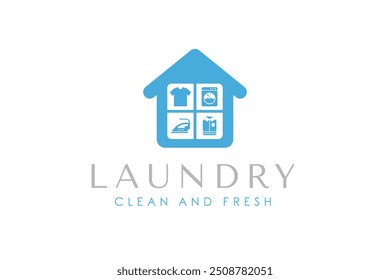 Simple home laundry logo design concept. Laundry service icon isolated on home icon illustration