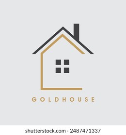 Un diseño de logotipo de hogar simple con colores dominantes de negro y oro, muy simple, adecuado para aquellos que gustan de los diseños simples