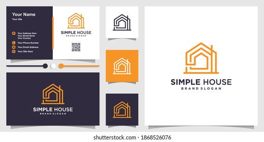 Simple home logo template with line art concept and business card design Premium Vector