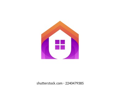 Simple home logo template with purple and orange color gradient