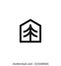 Simple Home Pine Tree Logo Design Inspiration