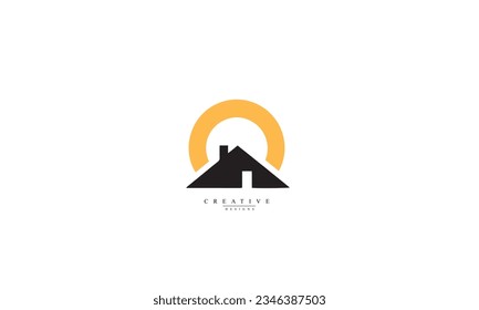 simple home real estate sun logo icon vector white background