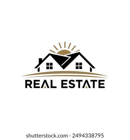 simple home real estate sun logo icon vector white background