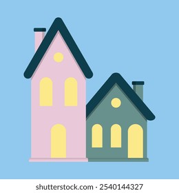 Simples Casa Ou Residência Fachada Com Janelas E Luz Quente