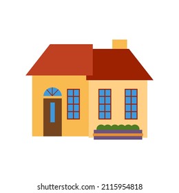 Simple home with stacked roof and plants. Suitable for property or real estate infographic