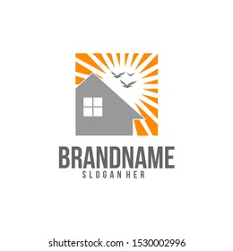 simple home and sun logo template
