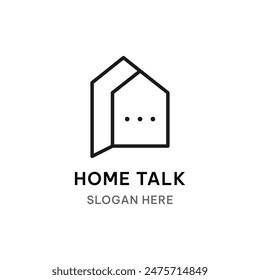 Simple home talk logo concept in outline style. Home and chat bubble vector illustration