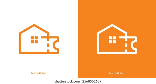 Simple Home Ticket Logo. Home House and Ticket Coupon Icon Graphic. Ticket House Logo Design Template.