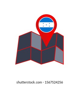 Simple Honduras map pins are isolated with country flags