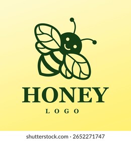 Logotipo simple de la miel con la ilustración sonriente de la abeja.