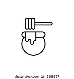 Simple Honey Pot And Dipper Outline Graphic On Transparent Backdrop