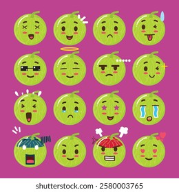 A simple honeydew melon emoticon set for a design element or sticker 