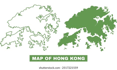 Conjunto simples de ilustrações vetoriais de mapa plano de contorno de Hong Kong