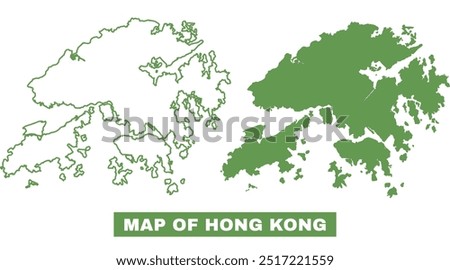 Simple Hong Kong Outline Flat Map vector illustration set