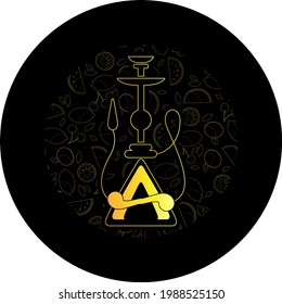 Icono simple de la línea de narguile. El símbolo de la narguile. El concepto de banners web y materiales impresos. publicidad, ilustración vectorial, impresión, logotipo. Oro de Hookah en un resumen de fondo negro