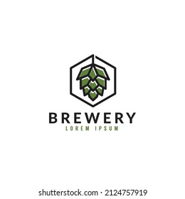 simple hops logo design in hexagon, minimalist and clean logo, beer logo, brewery, modern vector template