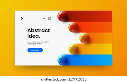 Simple horizontal cover vector design layout. Colorful 3D balls website illustration.