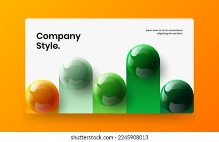 Simple horizontal cover vector design illustration. Trendy 3D spheres booklet layout.