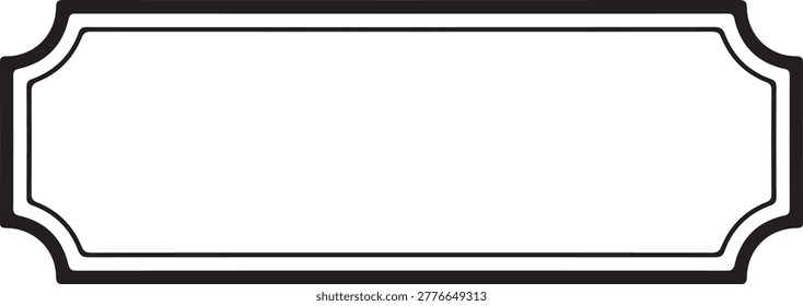 Simple horizontal frame, elegant notched corner design, thin black outline, minimalist decorative border element.