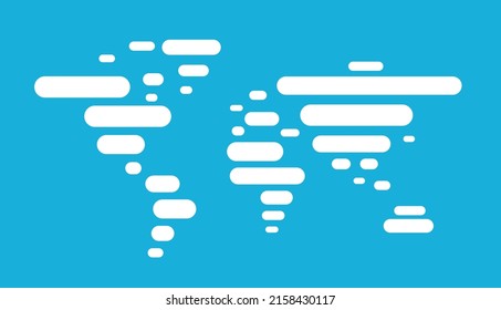 Simple horizontal line map of the world, vector