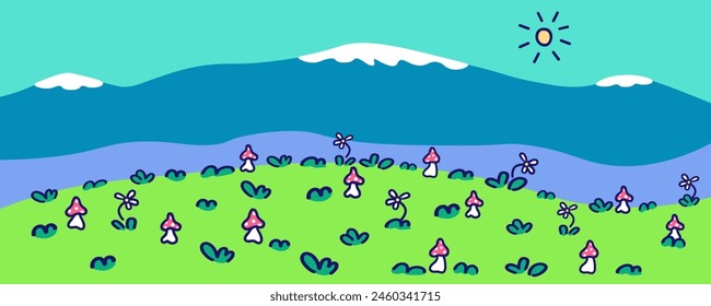 simple horizontal mountain landscape in vector.atmospheric view in flat style.template for background wallpaper banner