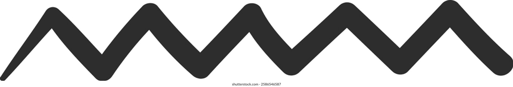 Simple horizontal seamless repeating zig zag pattern with rounded corners creating a wavy line effect, ideal for backgrounds, textiles or decorative elements