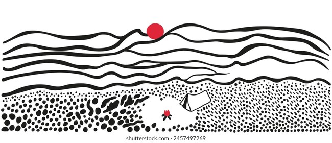 simple horizontal seascape in vector.atmospheric view in flat style.template for background wallpaper banner