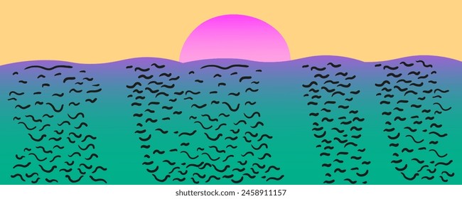 simple paisaje marino Horizontal en el Vector.vista atmosférica en estilo plano.Plantilla para el Anuncio de Fondo de pantalla de fondo