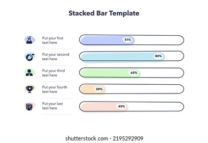 Einfache, horizontale Stack-Graphen-Vorlage mit fünf Optionen und Platz für Ihren Inhalt.