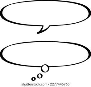 Simple horizontally long elliptical speech bubble set