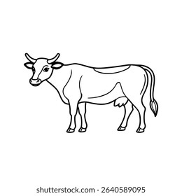 Simple Horned Cow Line Drawing.
