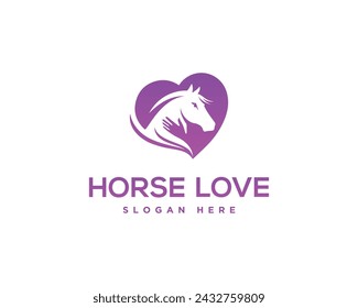Simple horse care in love logo vector design concept template.