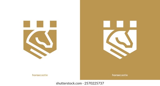 Simple Horse Castle Logo. Horse Head and Castle Icon Graphic. Horse Logo Design Template.