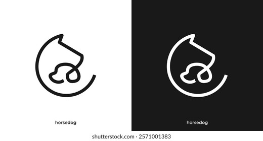 Simple Horse Dog Logo Design. Horse, Dog and Circle Head Shape Graphic Icons. Pet Care Logo Design Template.