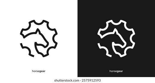 Simple Horse Gear Logo. Horse Head and  and Cog Gear Graphic Icons. Horse Power Logo Design Template.